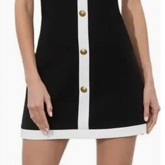 NWT Alice & Olivia Coley Button Mini Shift Dress Black/White Women Size 0 - Picture 13 of 15
